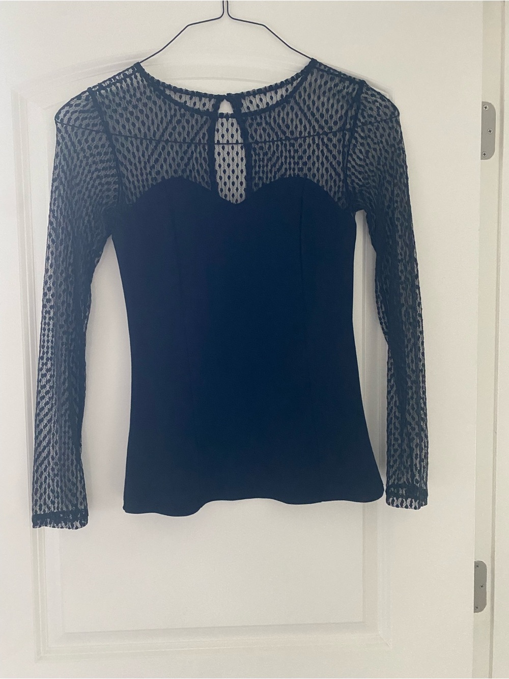 Guess Black Lace Yoke Long Sleeve Top